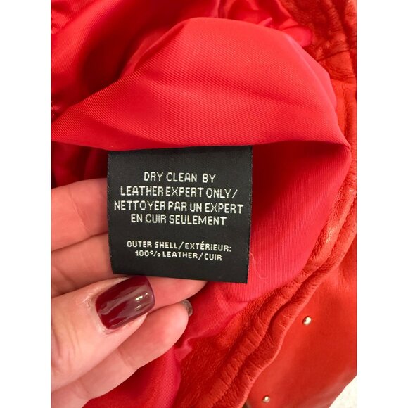 LAMARQUE Red Studded Leather Moto Jacket - Size L - Picture 3 of 6
